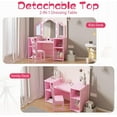 thumbnail image 2 of Kids Vanity Table Chair Set with Touch Light and Detachable Tri-Folding Mirror, Wood Dressing Table Girls Makeup Desk Playset with Open Storage Shelves, 2 of 6