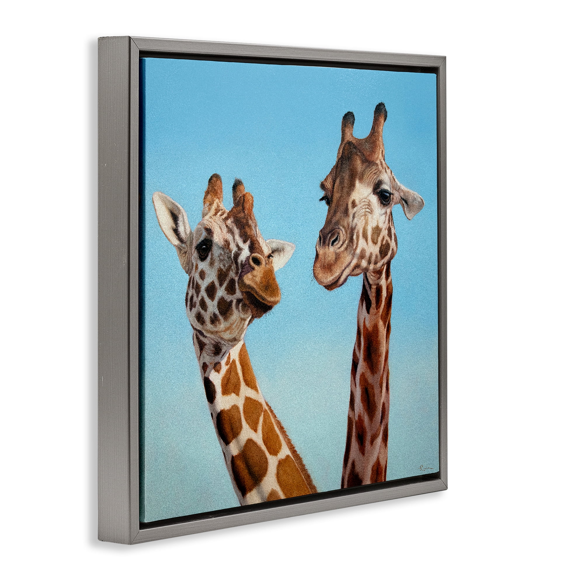 Stupell Industries Romantic Soulmate Giraffes Gray Framed Floater Canvas Wall Art, design by Lucia Heffernan