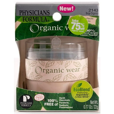 physicians formula organic wear 100% natural loose powder, beige organics, 0.77-ounces jar