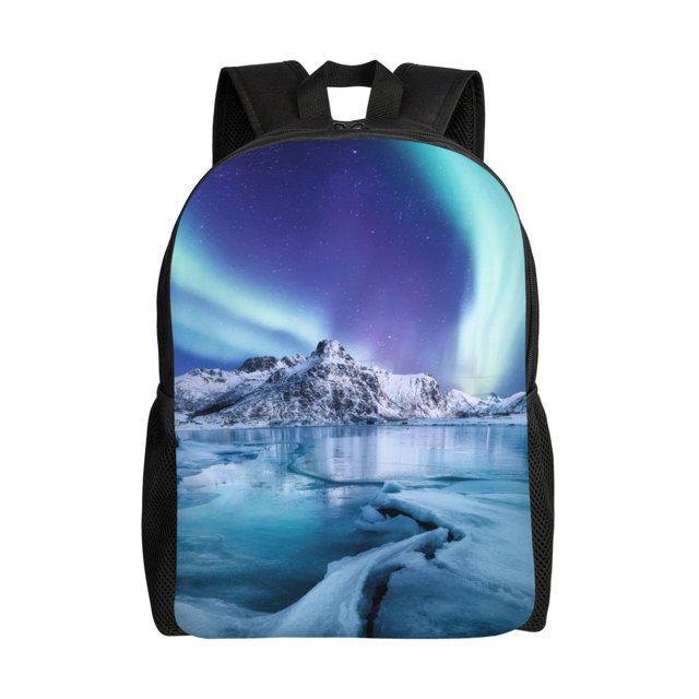 Disketp Night At Lake Aurora 1 Mochila Unisex de Apertura Lateral Completa, Mochila para Laptop para Escuela, Trabajo y Viajes
