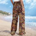 thumbnail image 5 of Cxenplz Palazzo Pants for Women 2025, Elastic High Waisted Boho Casual Loose Wide Leg Pants Plus Size Print Baggy Lounge Trouser Pants, 5 of 6