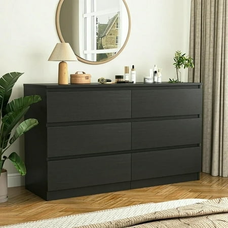 Kadyn Modern 6 Drawer Dresser Wood Cabinet,Dresser for Bedroom, Kitchen Storage Cabinet with Drawers, Chest of Drawers(Black)