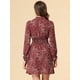 thumbnail image 5 of Minivestido floral Allegra K con cuello anudado y manga abullonada cintura fruncida borgoña XL, 5 of 6
