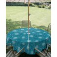 thumbnail image 2 of Outdoor Tablecloth with Umbrella Hole Zipper Turquoise Boho Floral Round Tablecloth 54" Waterproof Outside Table Cloth Abstract Art Flowers Botanical Patio Table Cover Tablecloths for Picnic Party, 2 of 8