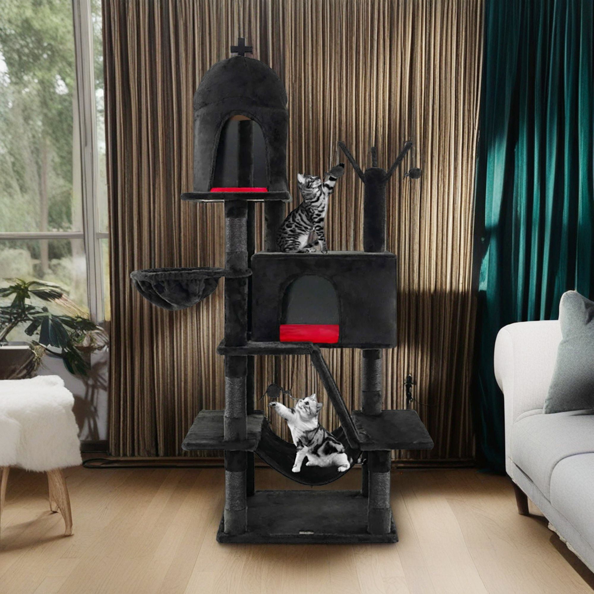 Pefilos 80" Tall Gothic Cat Tree for Large Cats, Cat Tower with Coffin Bed, Sisal Scratching Posts, Bat-Shaped Hanging Ball, Multi-Level Spooky Cat Condo, Black Pefilos 80" Tall Gothic Cat Tree for Large Cats, Cat Tower with Coffin Bed, Sisal Scratching Posts, Bat-Shaped Hanging Ball, Multi-Level Spooky Cat Condo, Black