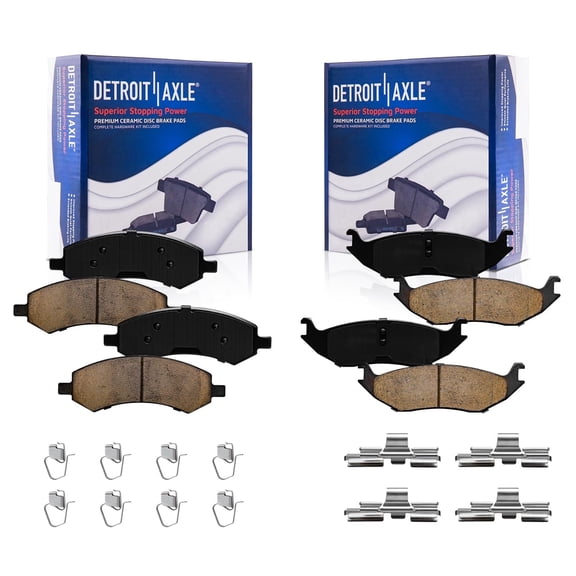 Detroit Axle - Brake Pads for 2006-2018 Dodge Ram 1500, 2007-2009 Durango Chrysler Aspen 19-23 Ram 1500 Classic Ceramic Pads with Hardware Front & Rear Replacement Brakes