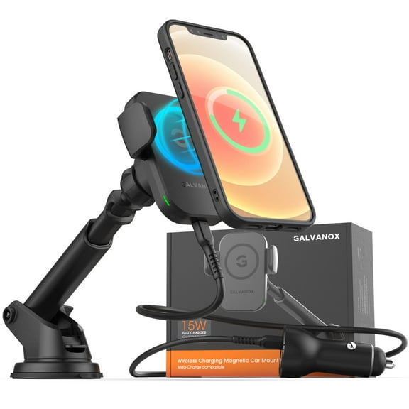 Galvanox MagSafe Car Mount with Wireless Charger, Magnetic 15W Fast Charging Auto-Clamping Dashboard Phone Holder for iPhone 12/Pro/Mini/12 Pro Max