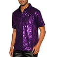 thumbnail image 4 of INSPIRE CHIC Sequin Polo for Men's Sparkle Short Sleeves Club Party Shiny Golf Shirts 2XL Purple, 4 of 6