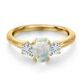 thumbnail image 3 of Gem Stone King 18K Yellow Gold Plated Silver Simulated White Opal and White Moissanite Engagement Ring for Women | 1.32 Cttw | Oval Cabochon 7X5MM | Gemstone October Birthstone | Size 8, 3 of 7