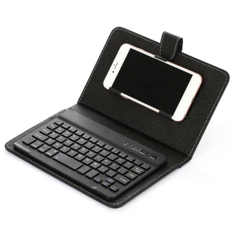 JANGSLNG Portable Wireless Bluetooth-compatible Keyboard with Faux Leather Case for iPhone Phone