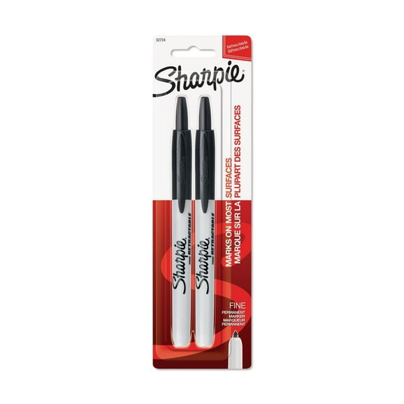 Marqueurs Permanents Rétractable Sharpie, Pointe Fine, Noir, Paq. de 2 2 unités