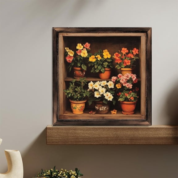 Potted Colorful Flowers Display Wooden Sign Wall Plaque - Vintage Art Decoration, Wall Decoration - Ideal Gift For Home Decoration, Living Room, Bathroom, Bedroom, Garden, Dining, Bar, Cafe, Festiv