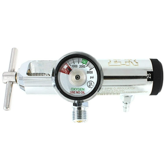 Ever Ready First Aid Oxygen Regulator CGA-870 Gauge Flow Rate 0-25LPM with 2 DISS Valves (All Brass)
