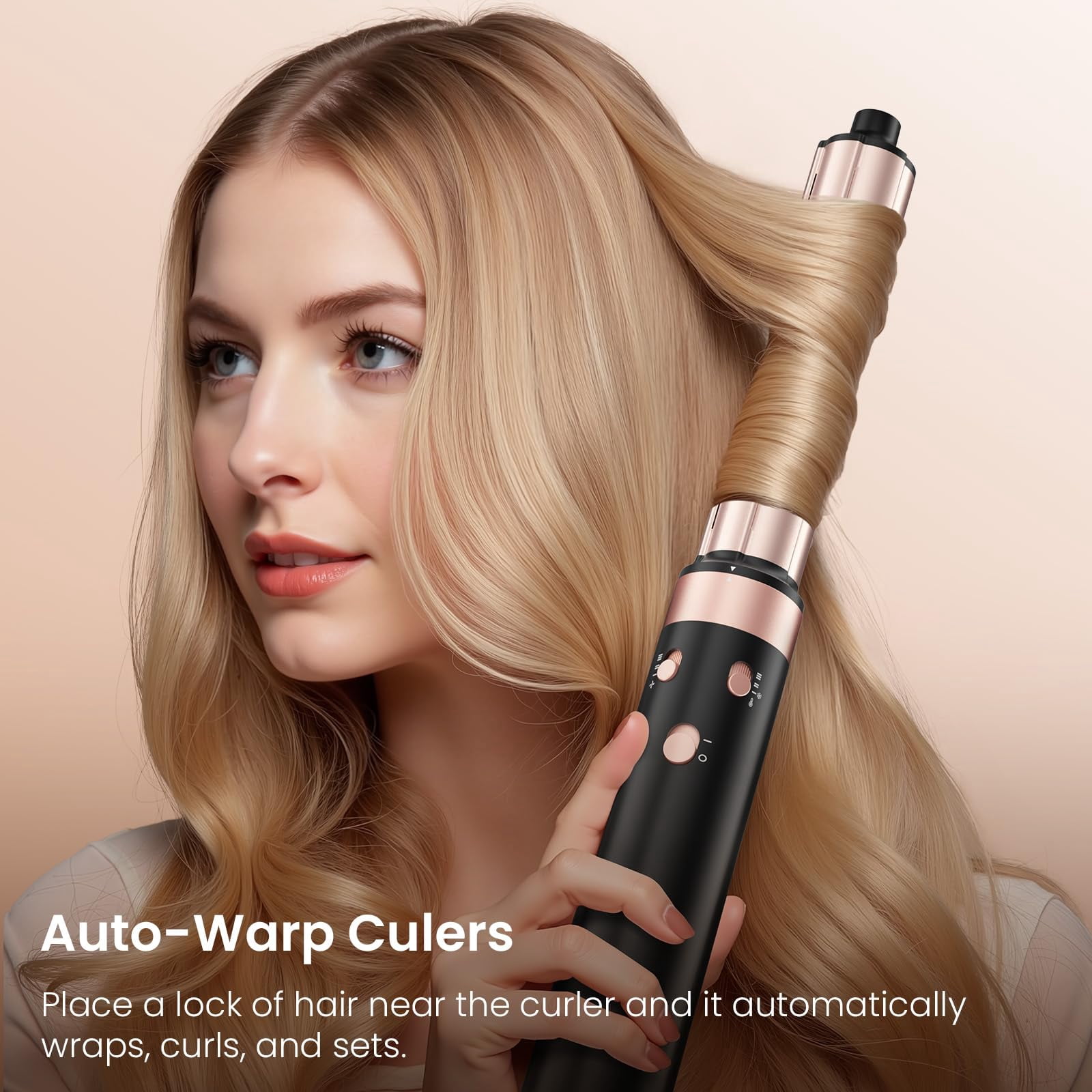 3 in 1 Dual Voltage Hot Hair Styler High Speed Hair Dryer Long Barrel Air Styler Travel Ionic Frizz Control Fast Drying Auto Wrap Curling with Travel Case Gifts for Women