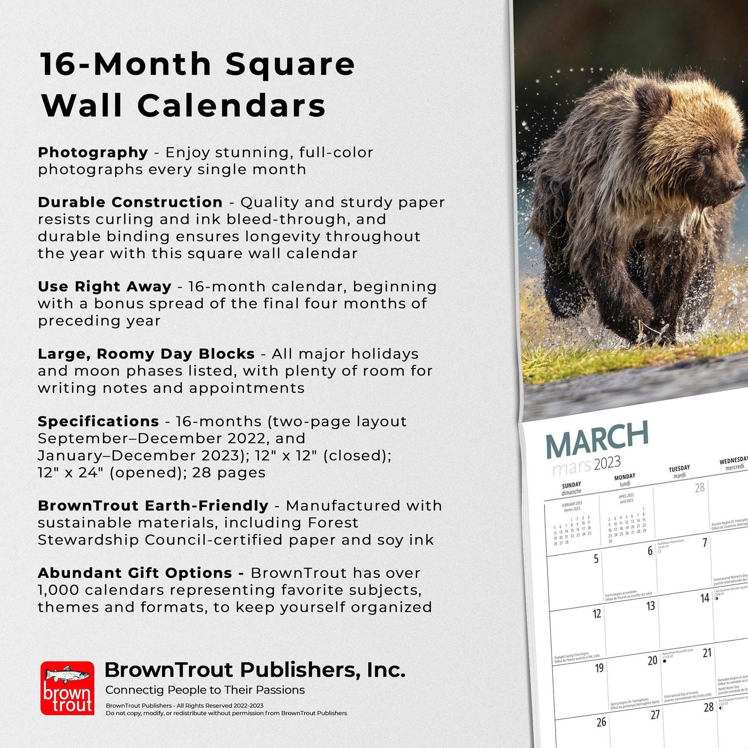 Canadian Geographic Wildlife | 2023 12x24 Inch Square Wall Calendar