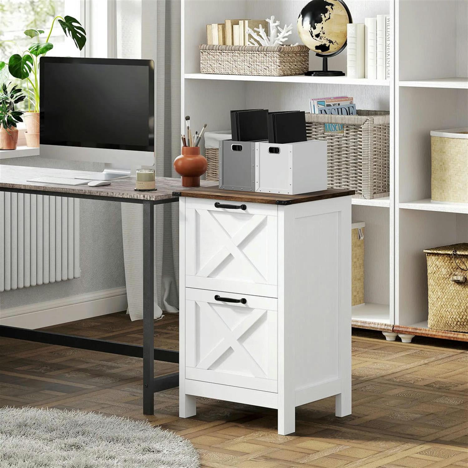 Demi Bonn Modern 2-Drawer Filing Cabinet for Letter, A4 and Legal Size, Home Office, Rustic Farmhouse Vertical File Cabinet, White