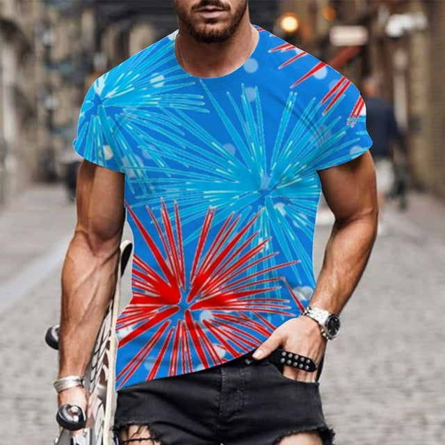 EGNMCR T-Shirts pour Hommes Mode Manches Courtes Col Rond Imprimé T-Shirt Décontracté Hauts Blouse Cadeaux pour Hommes