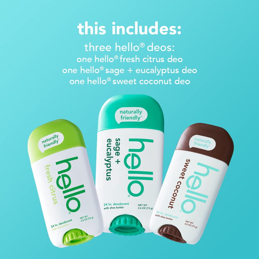 Hello Deodorant with Shea Butter, Sweet Coconut, 2.6 oz, 3 Pack