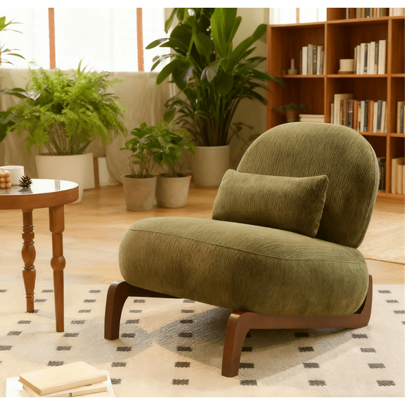 Accent Chairs Cute Accent Chair with Solid Wood Legs, Velvet Living Room Chair with Soft Cushion, Cozy Bedroom Chair, Comfy Armless Reading Chair for Apartment, Waiting Room, Balcony (Green),Fabric A