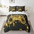 thumbnail image 2 of Gaming Comforter For Queen Size Bed, Modern Gamer Fitted Sheet For Boys Teens, Neon Geometry Plaid Flat Sheet Video Game Pillow Cases For Game Lovers, Yellow Black Throw Pillow Covers, 2 of 6