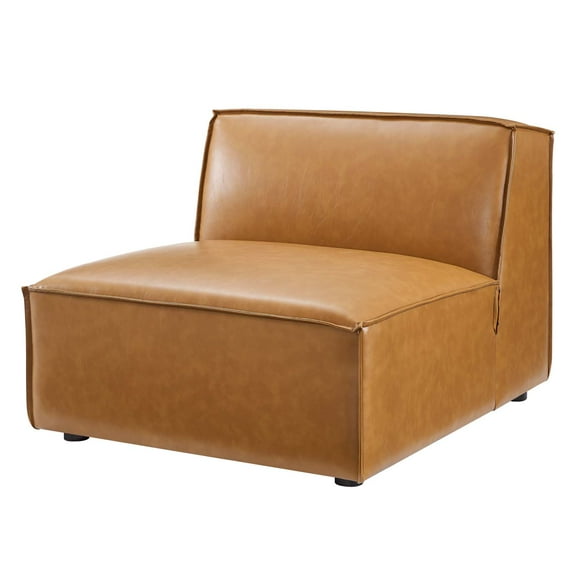 Sofa Middle Chair, Faux Vegan Leather, Tan, Modern Contemporary Urban Design, Living Lounge Room Hotel Lobby Hospitality