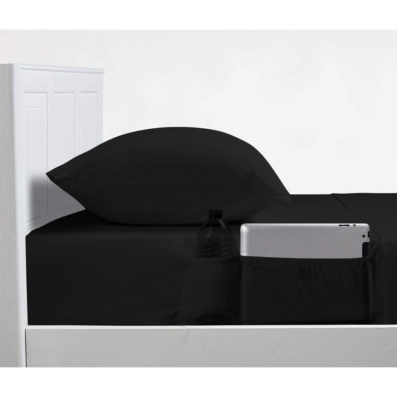 DNG Creations 4 Piece Sheet Set With Elastic Side Storage Pockets 100% Egyptian Cotton, 800 Thread Count 26 Inch Deep Pocket ( Solid Black - Twin )