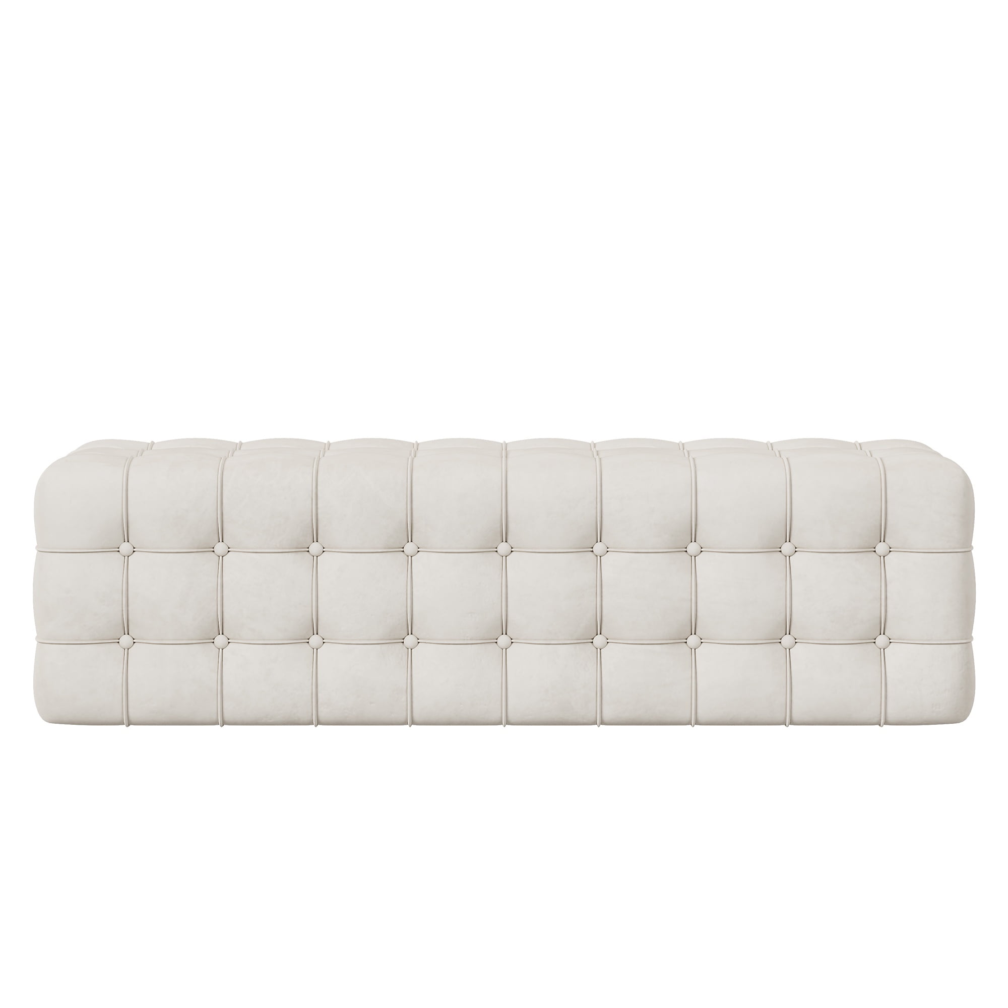 PORKISS Upholstered Ottoman, All Covered Velvet Rectangular Footstool, Wood Modern Ottoman Bench for Bedroom, No Assembly Required, White