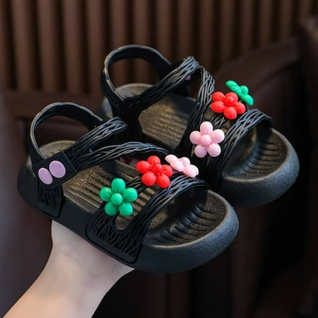 

Bnwani Girl Shoes Flower Princess Shoes Girl Sandals Girls Non-Slip Soft-Soled Summer Sandals Black Size 37