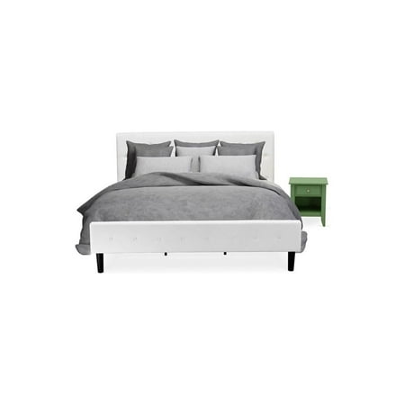 Homestock Rustic Recluse 2 Piece Bedroom Set - Size Button Tufted Bed - Velvet Upholstered Headboard And A Nightstand-Color:Clover Green/White Size:King