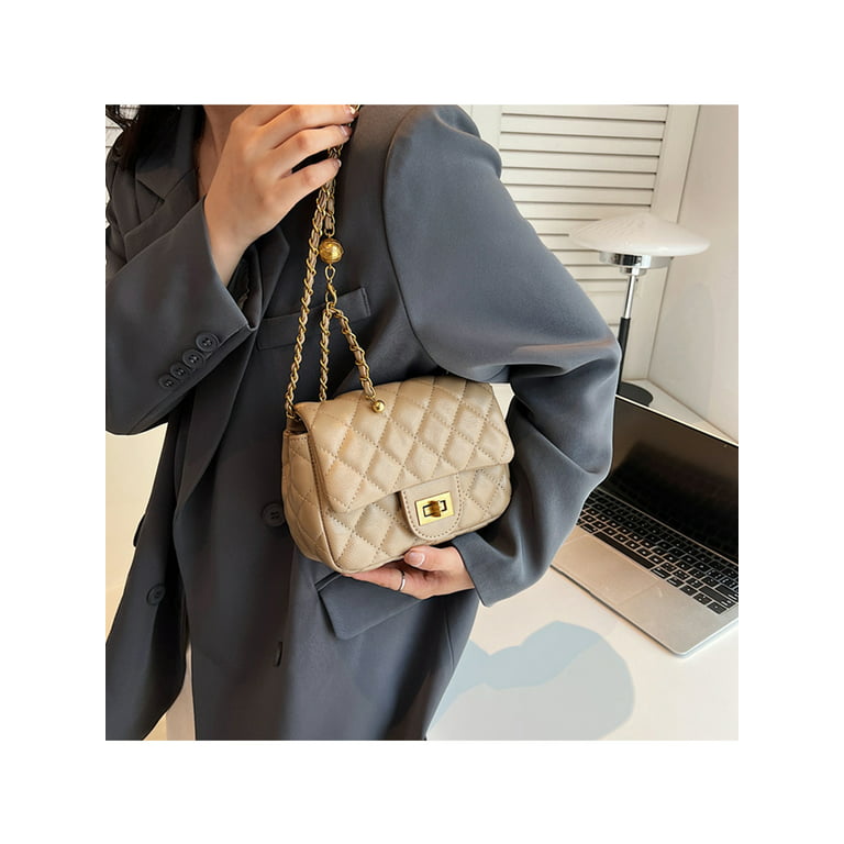 UKAP Women Quilted Flap Crossbody Bags Ladies Fashion Multi Pocket Handbag  PU Leather Wallet Casual Adjustable Strap Shoulder Bag Khaki 