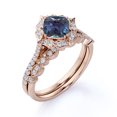 thumbnail image 4 of JeenMata Bloom 1.5 Carat Cushion Cut Lab Created Alexandrite and Moissanite Unique Art Deco Wedding Ring Set in 18k Rose Gold over Silver, 4 of 4