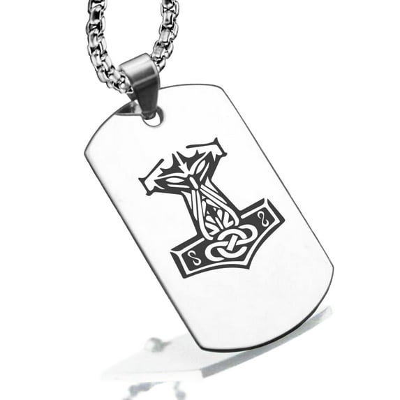 Stainless Steel Viking Mjolnir (Thor’s Hammer) Dog Tag Pendant Necklace