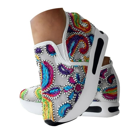 Mepaouo Women s Platform Sneakers Fashion Print Breathable Walking Shoes Comfortable Work Shoes