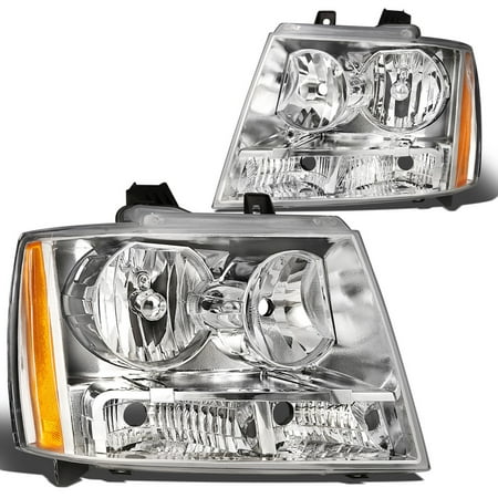 Chevy Truck Headlamp Headlight - For 07-14 Chevy Tahoe/Suburban 1500 2500/Avalanche Headlight Chrome Housing Amber Corner Headlamp 08 09 10 11 12 13 Left+Right