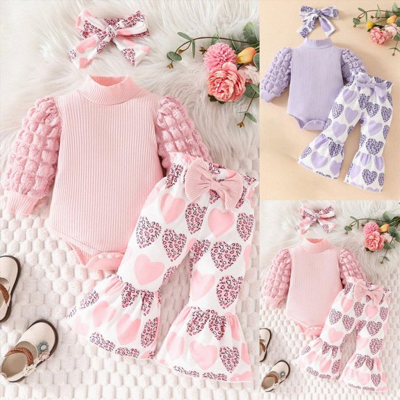 9-12 Months Toddler Baby Girl Fall Winter Outfits Long Sleeve Romper Baby Girl Outfits Flare Pants Set With Headband Girls Black Tracksuit