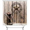 thumbnail image 2 of 4PCS/Set Vintage USA Flag Western Texas Star Shower Curtain set, Primitive Rustic Country Farmhouse Beige Wood Board Patriotic Bathroom Decor, Non-slip Bath Rugs Toilet Carpet, Berry Wreath, 2 of 7
