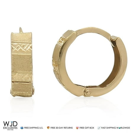 13 Mm Earrings - 14K Solid Yellow Gold Diamond Cut Huggie 4mm Wide Hoop Earrings 13mm