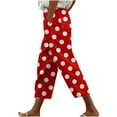 thumbnail image 3 of QATAINLAV Womens Plus Size Capri Pants Summer Casual Drawstring High Waist Wide Leg Cropped Trouser Trendy Polka Dot Print Beach Capris Pants Red XXL Ofertas Del Dia de Hoy Relampago, 3 of 6