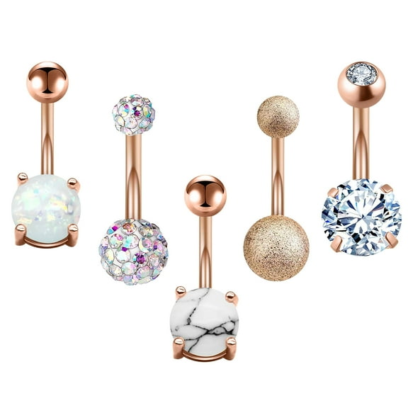 Designice 14G Belly Button Ring,Surgical Steel Navel Rings,Silver Piercing Jewelry,5 Pcs