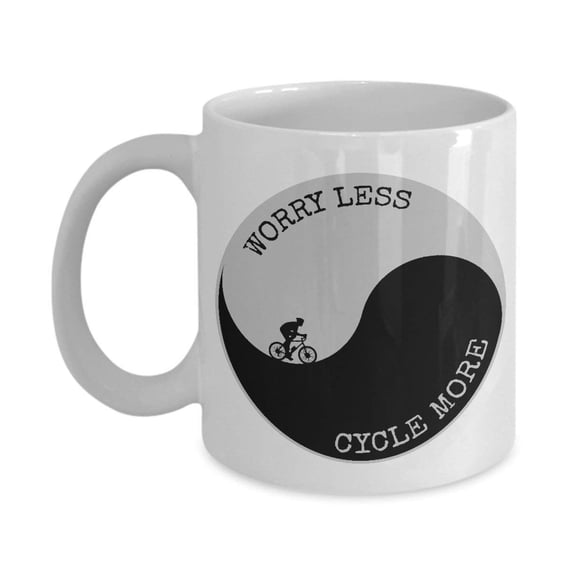 Worry Less Cycle More Yin Yang Art Coffee & Tea Gift Mug or Men & Women Cyclist