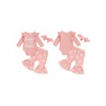 thumbnail image 3 of Aojekbee Baby Girls Fall Outfits Letter Print Long Sleeves Romper and Elastic Daisy Flared Pants Headband Set 3 Piece Clothes, 3 of 10