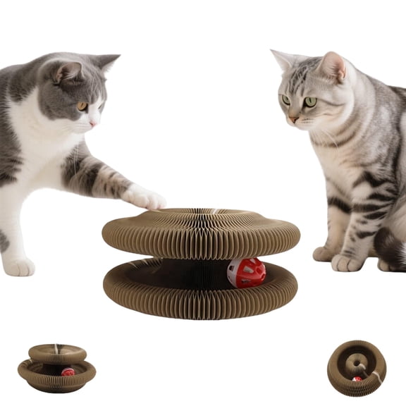 Foldable Cat Scratching Post with Bell Ball – Accordion Design, Interactive Scratcher for Indoor Cats and Kittens, Helps Protect Furniture