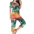 thumbnail image 4 of Wowcloth Woman's Casual Lounge Set, Relaxed Fit with Christmas Print, Short-Sleeve Button-Up Top and Capri Pants for Home and Holiday, 4 of 6