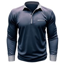 Golf Shirts for Men Long Sleeve Button Collared T-Shirts Mens Casual Color-Block Pullover Breathable Basic Athletic Workout Tees Tops