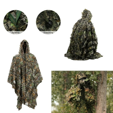 Ghillie Suit Gilly Suits For Men Hunting Suit 3d Leafy Camo Suit Hooded Cape Hunting Suit Camouflage Suit Bird Watching Jungle Hunting Halloween Party Camping Theme Decoration