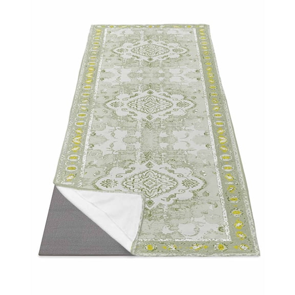 Sage Green Yoga Towel for Hot Yoga Non Slip, Boho Retro Decorative Abstract Floral Ethnic Yoga Mat Towel Absorbent Yoga Sweat Towels Microfiber Hot Yoga Blanket for Bikram Pilates 26"x70"