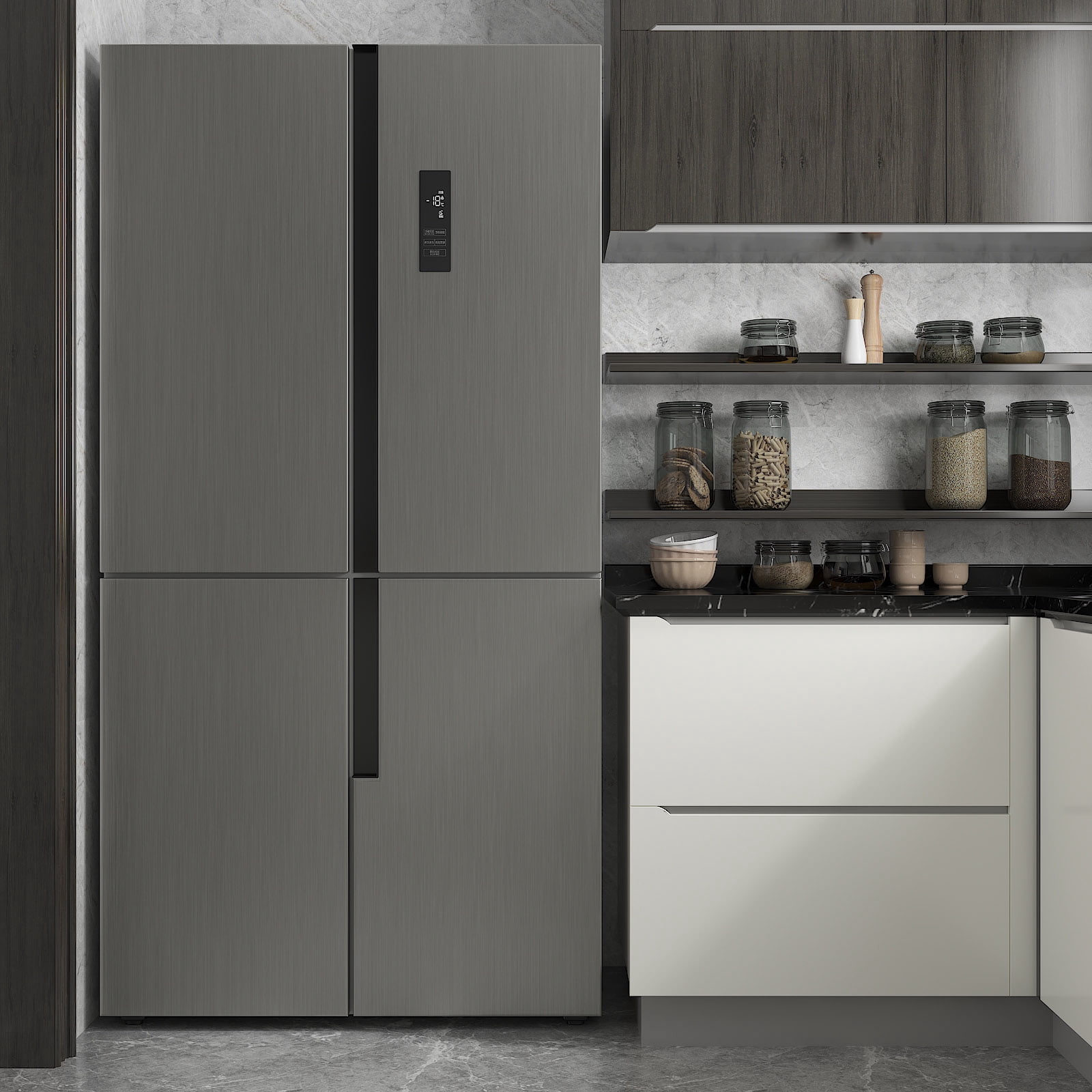 CHIHUT Dark Grey Stainless Steel Contact Paper for Countertop Waterproof 17.7"x236" Metallic Grey Peel and Stick Wallpaper for Kitchen Rust Resistant Removable Metal Vinyl Roll for Cabinets Bathroom