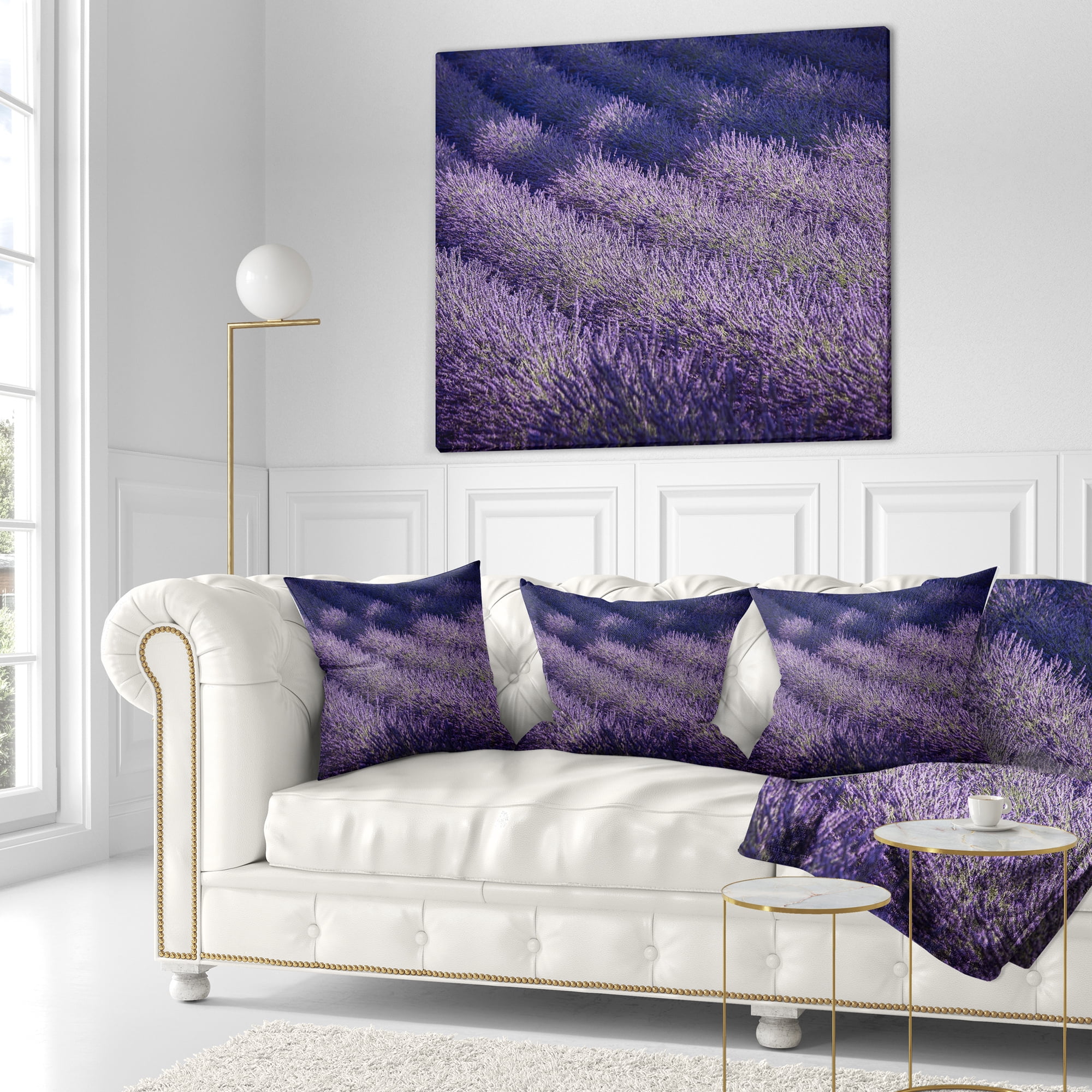 Designart Lavender Field and Ray of Light - Landscape Wall Throw Pillow - 18x18