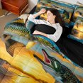 thumbnail image 5 of Manfei Farmhouse Bass Fish Queen Bedding, Western Lodge Cabin Bedding Comforter Set Queen, Golden Blue, Black Reversible, 7 Pieces, 5 of 6