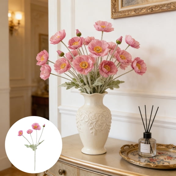 Artificial Poppy Flowers 4 Heads Stems Lifelike Touch Silk Flowers for Home Wedding Party Table Centerpieces Bouquets Floral Arrangement Decor Blue